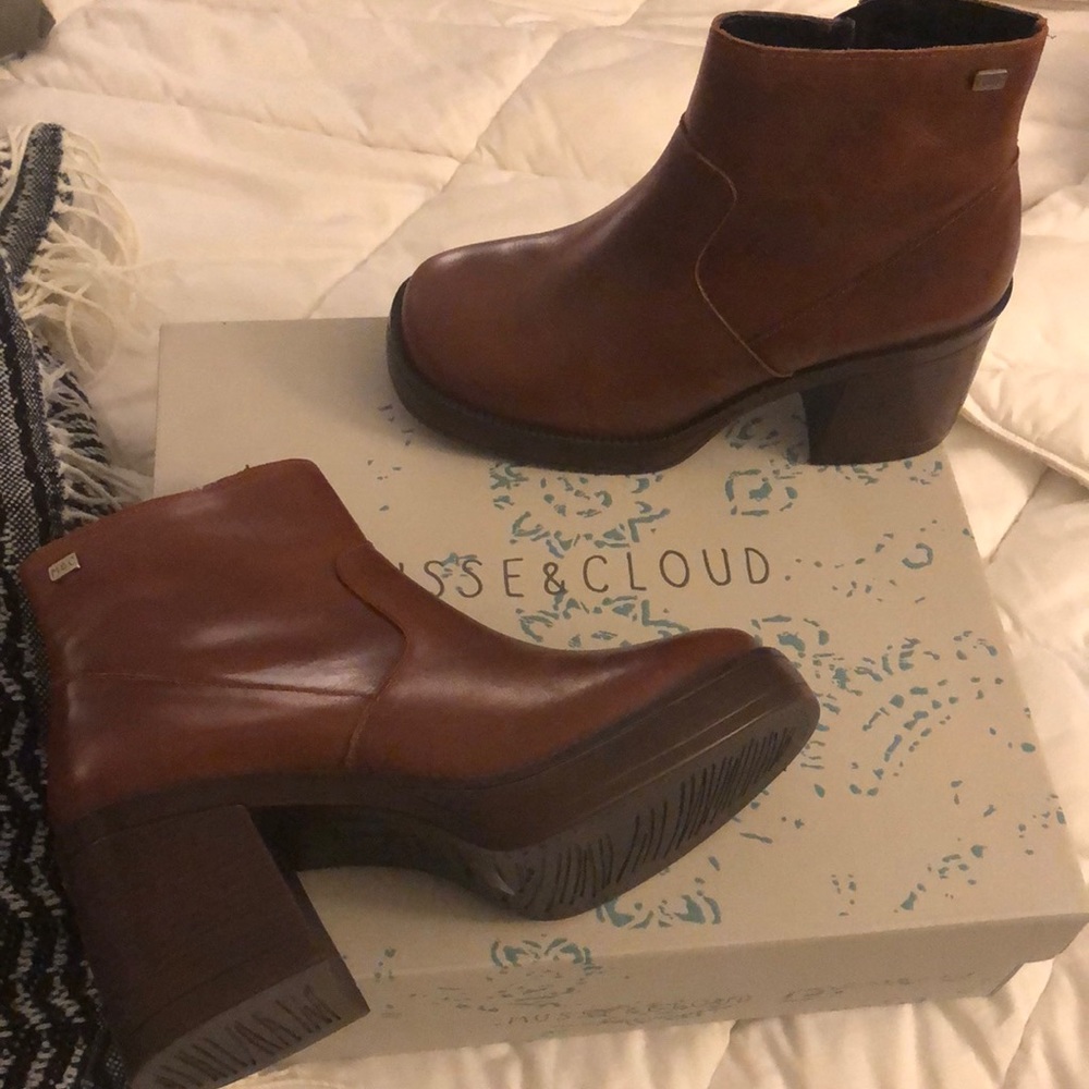 Brown leather booties